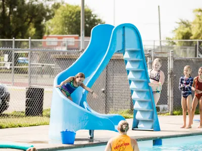 child on slide at Dunnville Lions Pool
