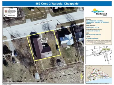 Map of subject lands for proposed sale showing 952 Concession 2, Walpole