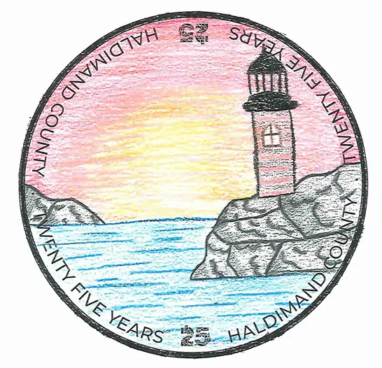 Coin contest winner for Grade 7-8 featuring the Port Maitland Lighthouse as the central image