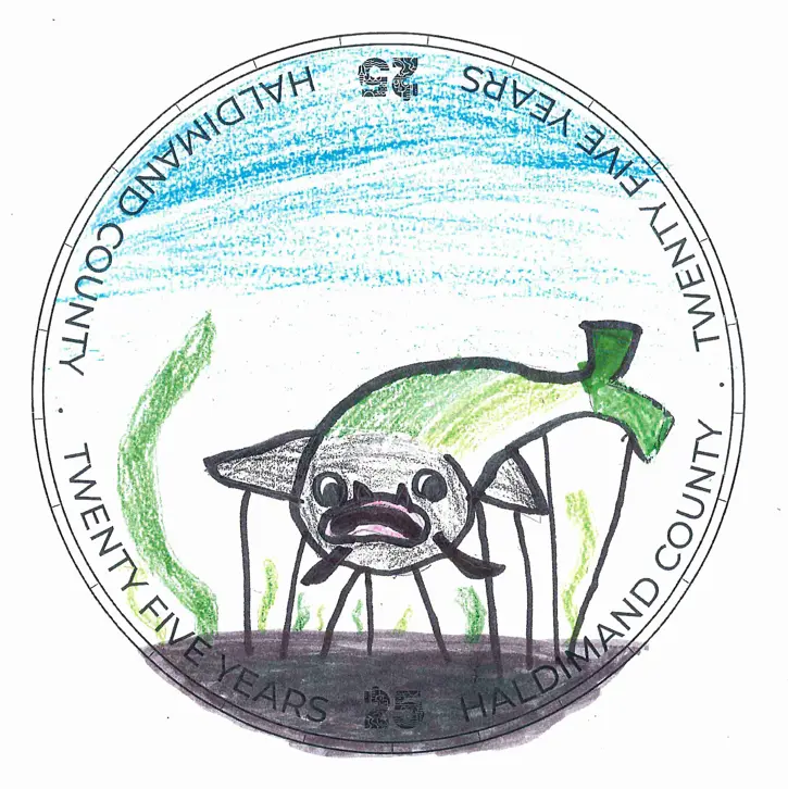 Coin contest winner for Kindergarted-Grade 3 featuring "Muddy" as the central image