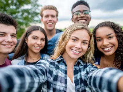 Group of young teens taking a selfie