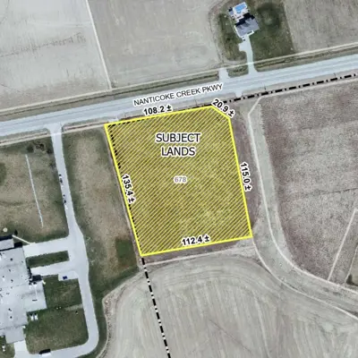 Aerial view of subject lands at 678 Nanticoke Creek Parkway, Jarvis