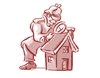 A diagram of a sleuth holding a magnifying glass over a small house
