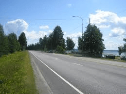 roadway with lake on right