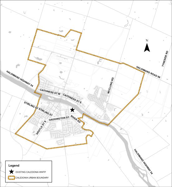 Map of Caledonia Wasterwater Treatment Plan Municipal Class Assessment study area