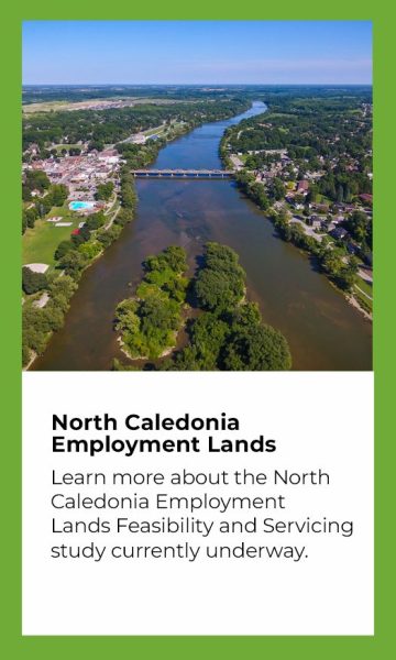 pic of aerial Caledonia and link to Employment Lands