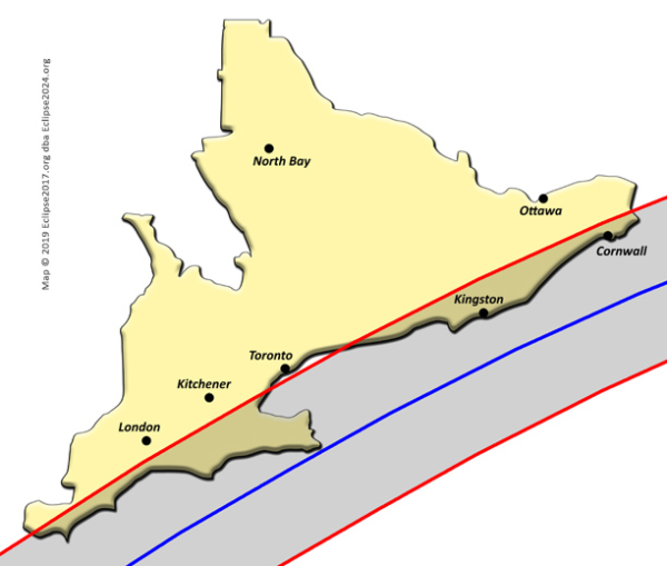 Southern Ontario map showing eclipse path